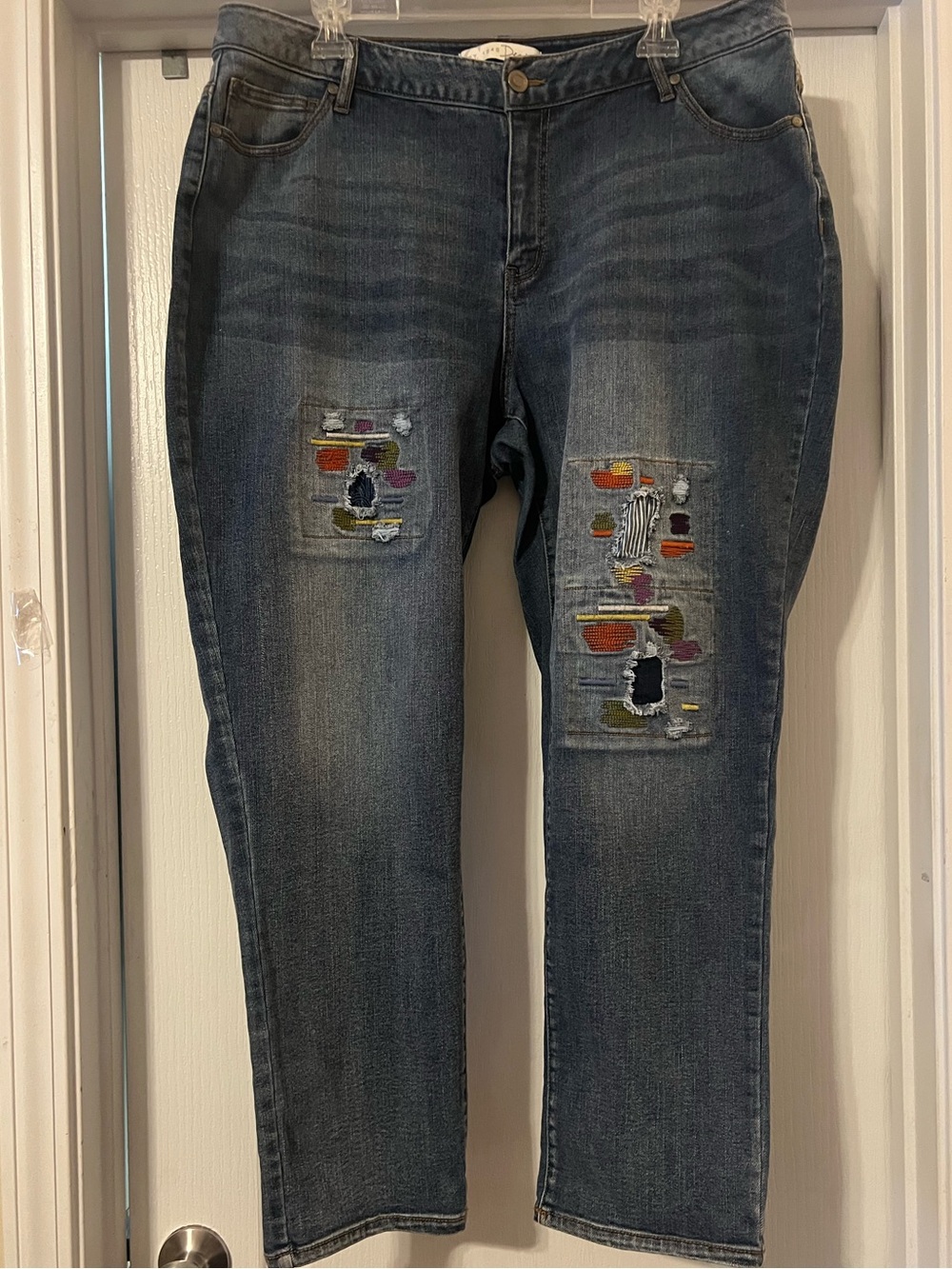 High-Waisted Distressed Patchwork Cropped Denim Jeans Artisanal Textured Mending